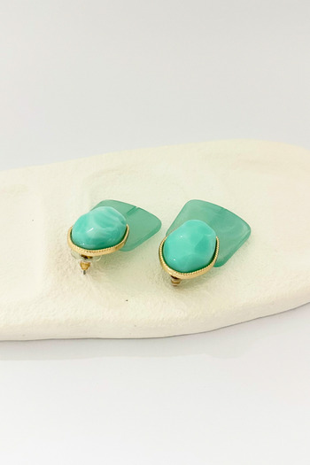 DELEIZA ACCESSORY Water Green Modern Form Earrings