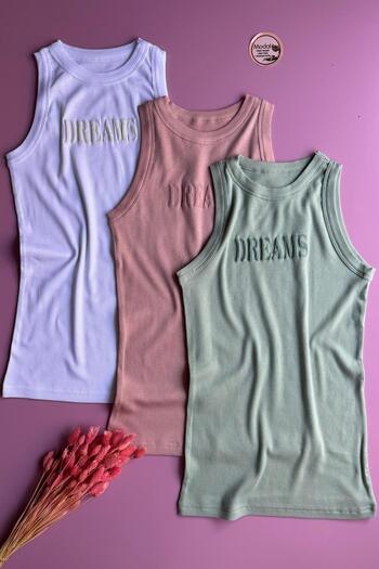 VicTroy Dreams Modal Fabric |   3-Piece Green, White and Powder Color Camisole Women's Tshirt-Singlet Set