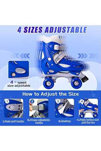 fulina 4 Wheel Skates,35-38cm Sizes Adjustable,with All Wheels Light up,Fun Illuminating for Girls & Kids