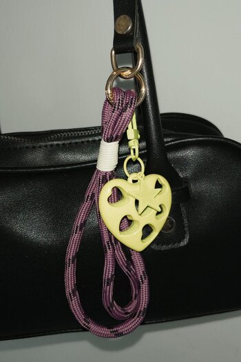 TAKIŞTIR Yellow and Purple Color Heart Figured Bag Charm/ Keychain