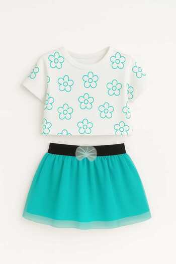 Oz Baby Floral Printed Baby Girl and Child Set with Tutu Skirt