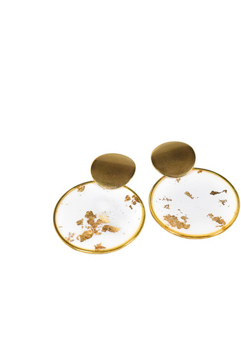 NARRU NARRU handmade earrings, round, white and gold, Asha 34