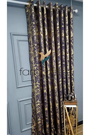 farbateks Smoked Gray Gold Foil Rustic Curtain Eyelet Ring Pipe Ring Decorative Curtain