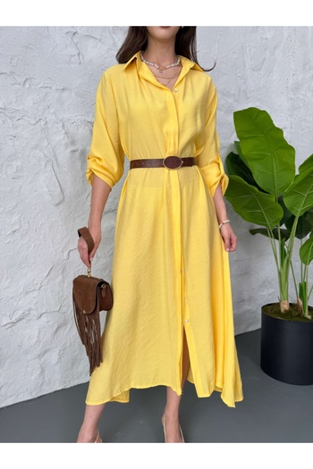 Elif Özbey Butik Yellow Belted Shirt Dress