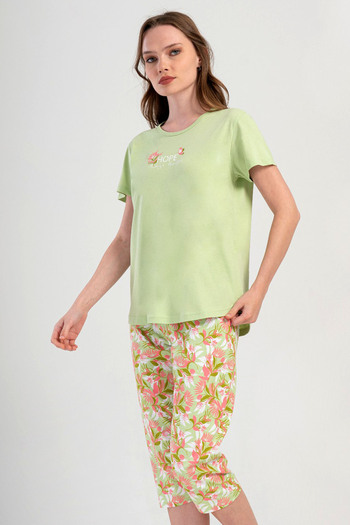 VİENETTA Cotton Women's Short Sleeve Capri Pajama Suit, 409020