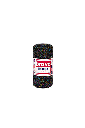 Bravo Νήματα μακραμέ από πολυεστέρα Boho Glitter 200 gr 270 μέτρα (Κωδικός χρώματος: 270M) Μαύρο Πολύχρωμο