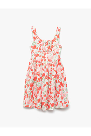 Koton Round Neck A-Line Floral Strap Dress