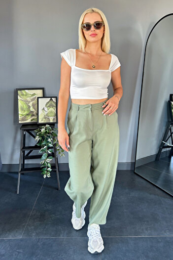 spirituel Γυναικείο Basic Crop T-Shirt Κοντό μανίκι με τετράγωνο γιακά