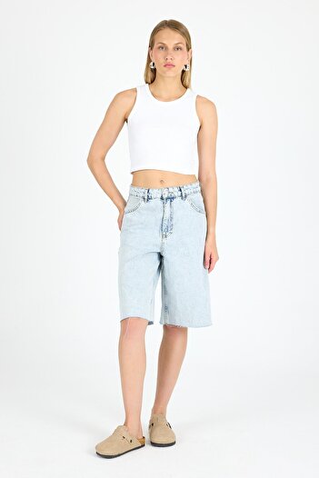 1434 Polo State Ice Blue Loose Fit τζιν σορτς κάτω από το γόνατο