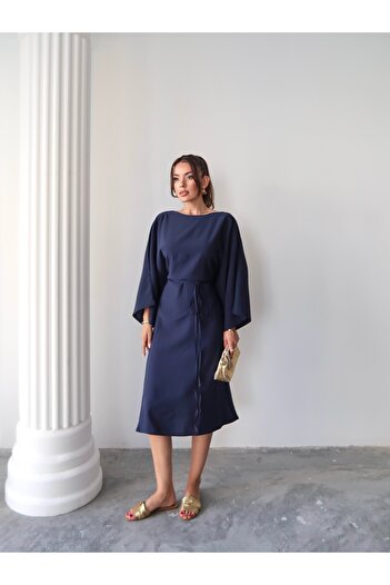 Paw Garage Women's Amelia Modal Cupra Waist Belted Bat Sleeve Dress