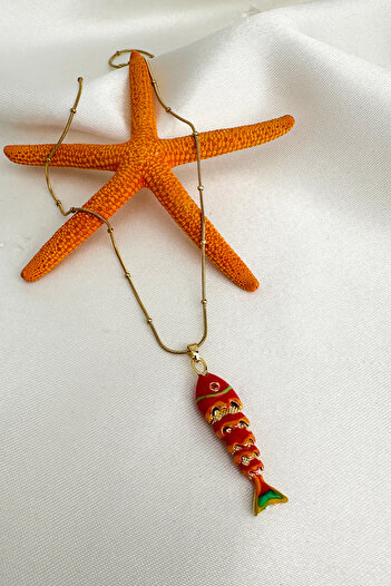 Modex Steel Ball Chain Enameled Fish Bone Necklace (45cm)