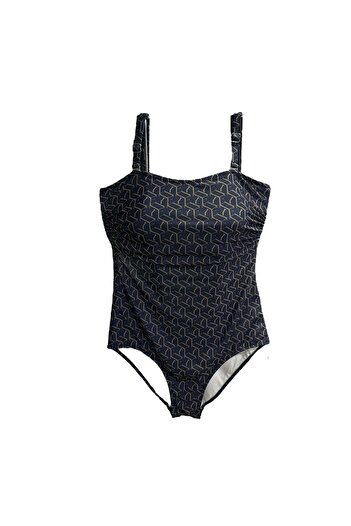 TooHot Women's Navy Blue Letter Printed Lined Fixed Covered Recovery Swimsuit
