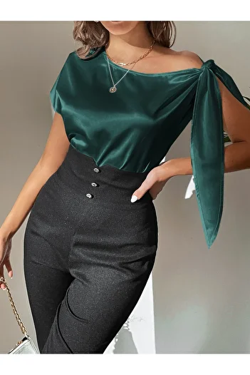 StilVibe Women's One Shoulder Tie-Up Satin Summer Editor's Choice