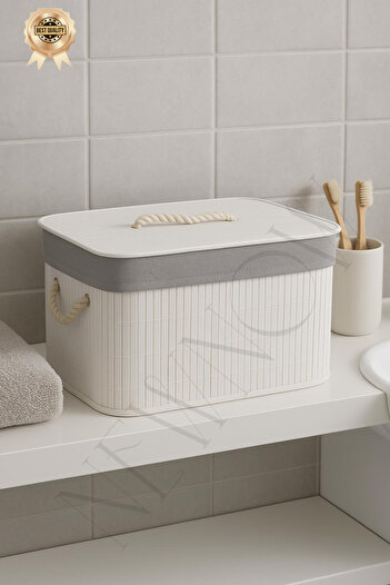 NEWNOW Καλάθι πολλαπλών χρήσεων Softlines Bamboo με καπάκι, Organizer Box λευκό