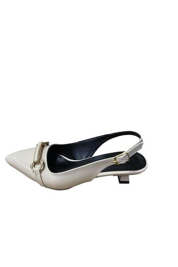 WHİTE LİNE Women's Buckle Short Thin Heel Patent Leather Stiletto