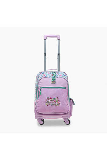 Roll Road Floral Print Trolley Backpack with Retractable Handle and Wheels - 33x44x21 cms