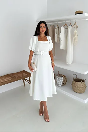 Neşeli Butik γυναικείο καλοκαιρινό φόρεμα με μπαλόνι τετράγωνο γιακά NBK4245