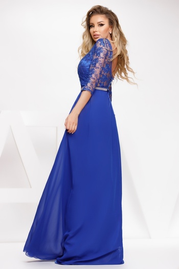 Atmosphere Fashion Rochie lungă albastră cu dantelă la bust