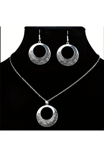 ORGANICYOU Yiwu Earrings Plus Necklace Vintage Jewelry Set Carved Zinc Alloy with Detail on the Surface