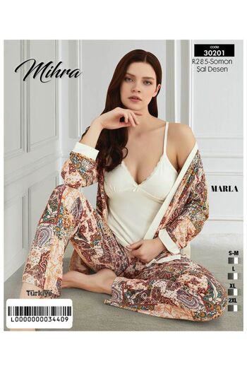 Mihra Set de pijamale din 3 piese cu curea de frânghie