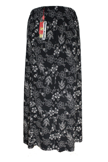 HESNA Women's Battal Size 8 Piece Quality Elastic Floral Patterned Black Skirt