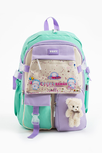 Roxy Kawaii Korean Style Multi-Compartment Children's School Bag with Teddy Bear Accessories