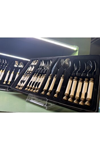 hediye Esterhomedecor 6-Person 24-Piece Fork Spoon Knife Set White-Tumbled Gold.Do Not Use the Machine