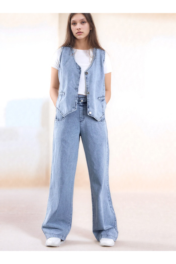 Asortik Kids Denim Vest Bottom&Top Girls' Double Casual Suit Pants&Vest