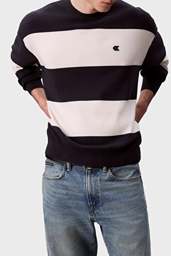 Calvin Klein Çizgili Relaxed Fit Bisiklet Yaka Kazak LV04RC304GCHW Erkek KAZAK LV04RC304G CHW