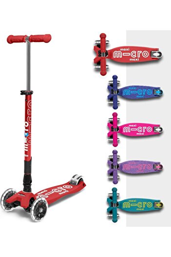 Micro Micro Maxi Micro Deluxe Foldable LED Red | Scooter for Kids | Kids Scooter | Scooter with LED Wheels