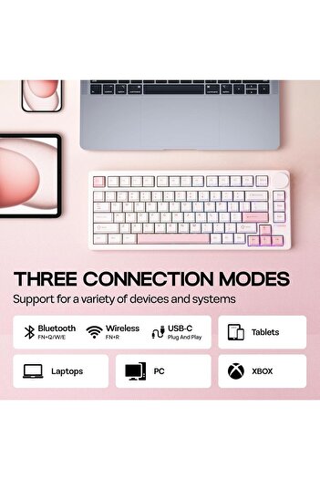 Epomaker QK81 75% Wireless Mechanical Gaming Keyboard (White, Flamingo Switch)