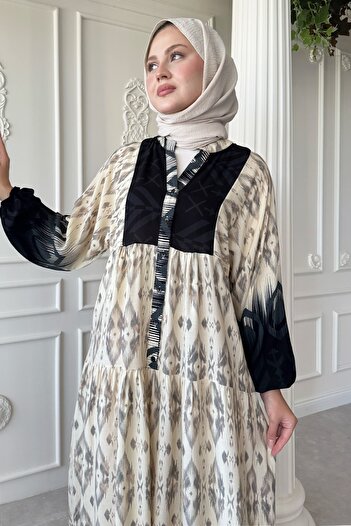 InStyle Μαύρο φόρεμα βισκόζης με μοτίβο σκιών