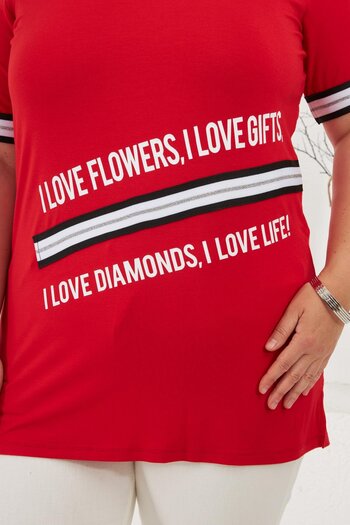RMG I Love Printed Large Size T-Shirt Red