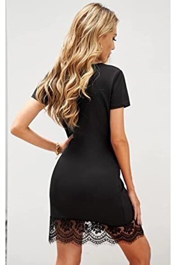 buğrahayalin Women's Short Sleeve Heart Collar Lace Diver Dress