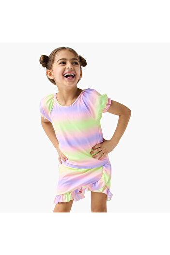 Juniors Tie-Dye Print Swimsuit with Short Sleeves