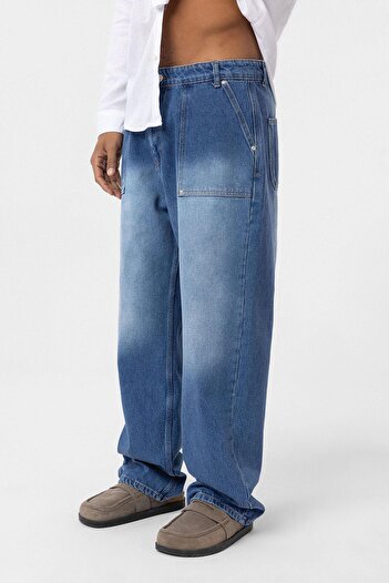 VAMOSCLO Pocket Detailed Baggy Fit Jean Blue