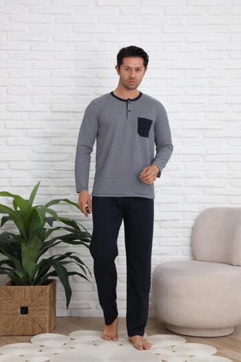 FENZO Men's Plaid Pocket Long Sleeve Pajama Set