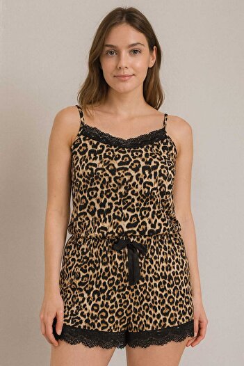 Humaone Summer Pajama Set with Lace Detail String Suspender Shorts