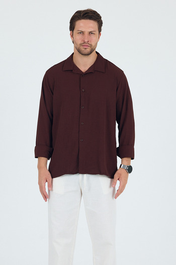 Trn JNS Ανδρικό πουκάμισο με υφή λινό oversize
