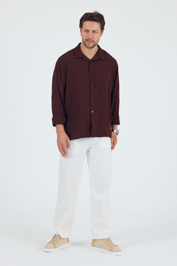 Trn JNS Ανδρικό πουκάμισο με υφή λινό oversize