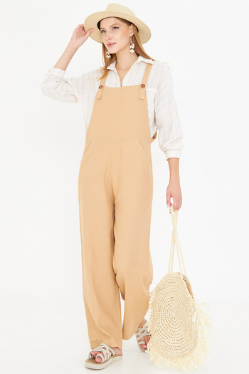 armonika Women's Mink Pocket Wide Leg Gardener Jumpsuit Arm-25Y001043