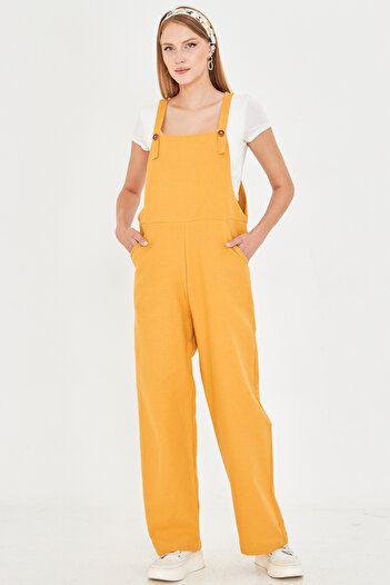 armonika Women's Yellow Pocket Wide Leg Gardener Jumpsuit Arm-25Y001043