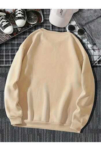 caddekombin Beyond Blessed Printed Crew Neck Beige Sweatshirt