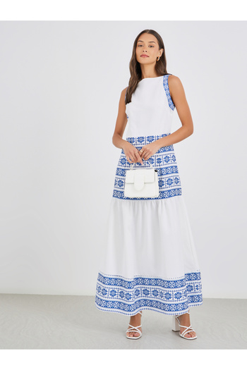 Styli Aztec Digital Print Sleeveless A-Line Maxi Dress