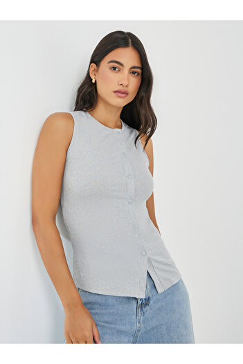 Styli Ribbed Knit Buttoned Top