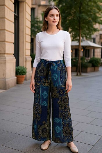 ECK MODA Women's Viscose Fabric Digital Printed Skirted Trousers