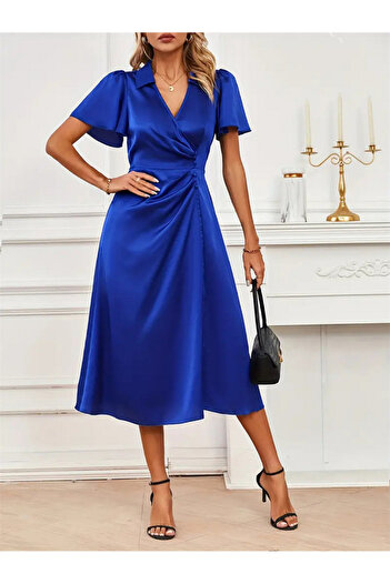 Take Two By Styli Slid V-Neck Short Sleeve Wrap Midi Dress