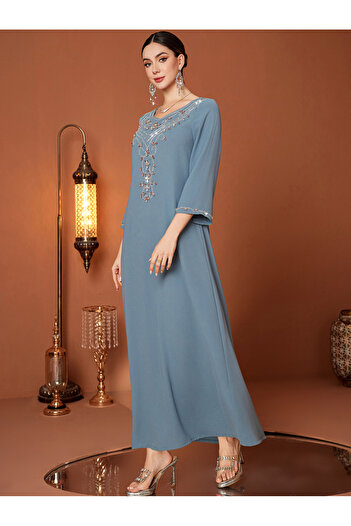 Take Two By Styli Embellished Long Sleeve Round Neck A-Line Jalabiya