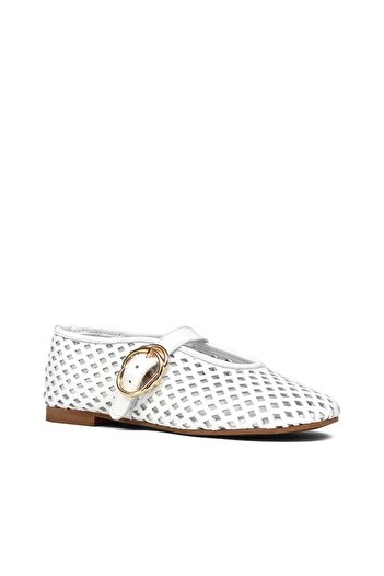 Celal Gültekin Women's White Banded Leather Ballerinas