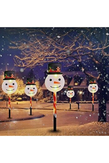 divendi-ro Set de 5 figurine de zăpadă cu LED-uri solare, înălțime 37 cm, pentru grădină, alb-roșu-negru-alb